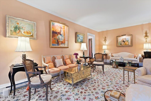 living room featuring ornamental molding