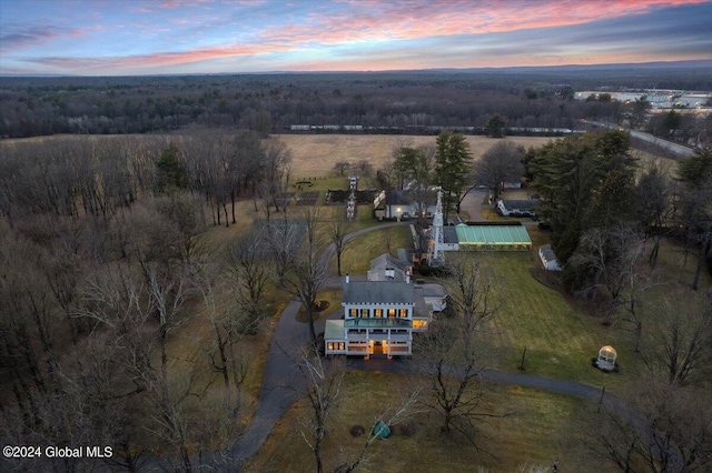 view of aerial view at dusk