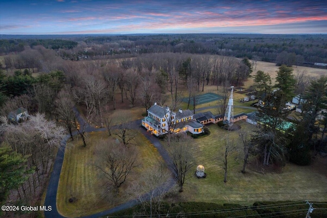 view of aerial view at dusk