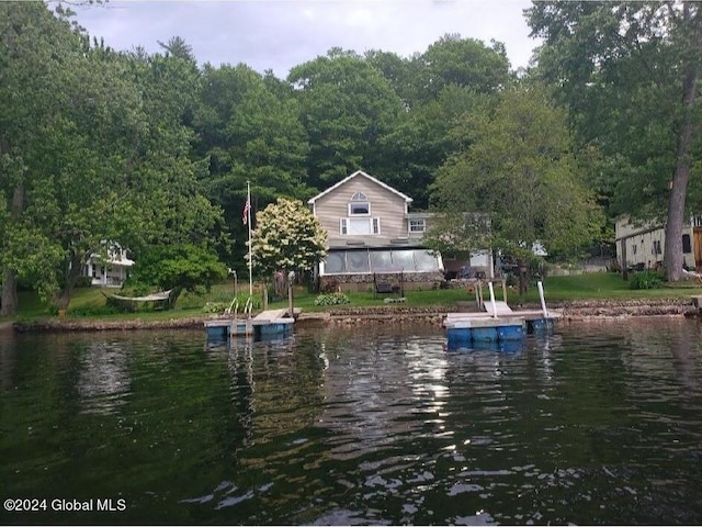 dock area featuring a water view