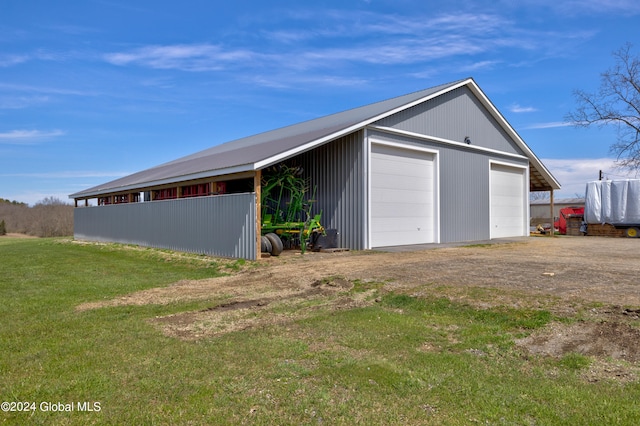 garage with a lawn