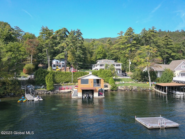 view of dock with a water view