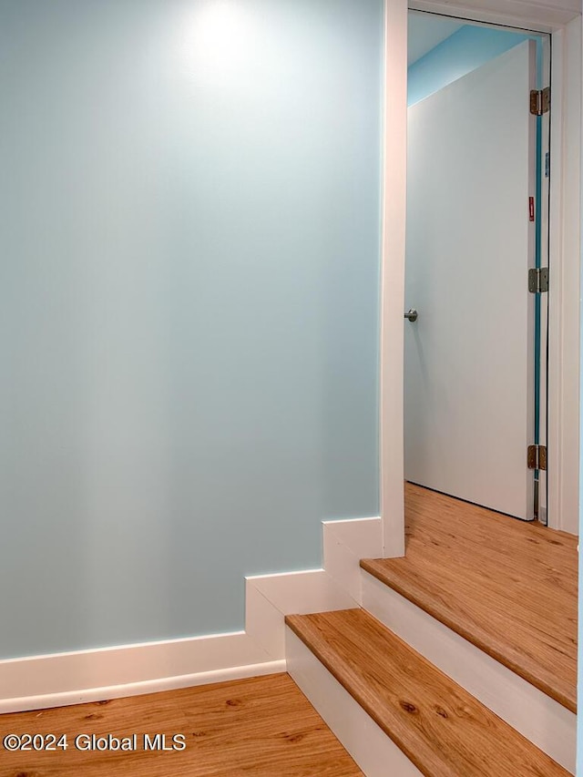 staircase featuring hardwood / wood-style floors