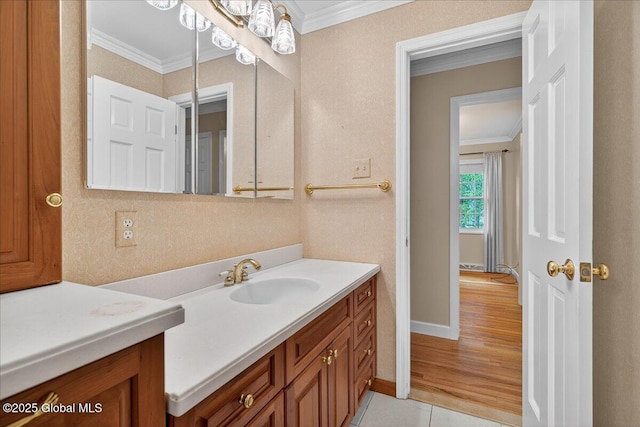 12 Lori Ln, Clifton Park, NY 12065 - bathroom with ornamental molding, vanity, and tile patterned floors