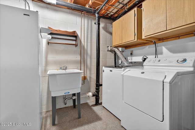 12 Lori Ln, Clifton Park, NY 12065 - laundry room with cabinet space, independent washer and dryer, and concrete block wall