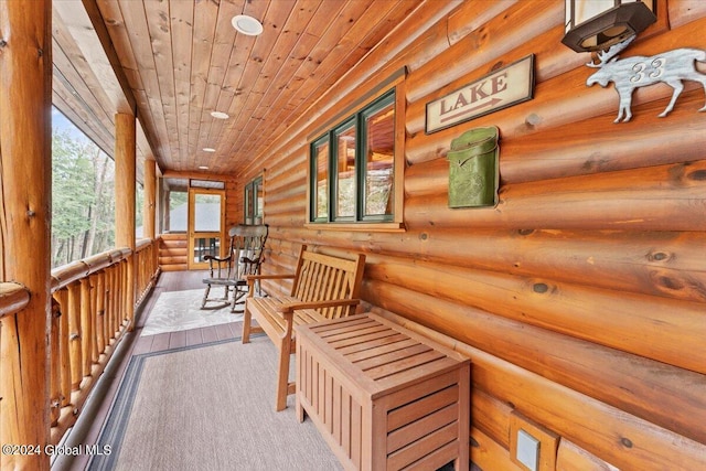 interior space with wooden ceiling