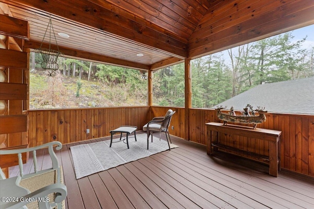 sunroom with wooden ceiling