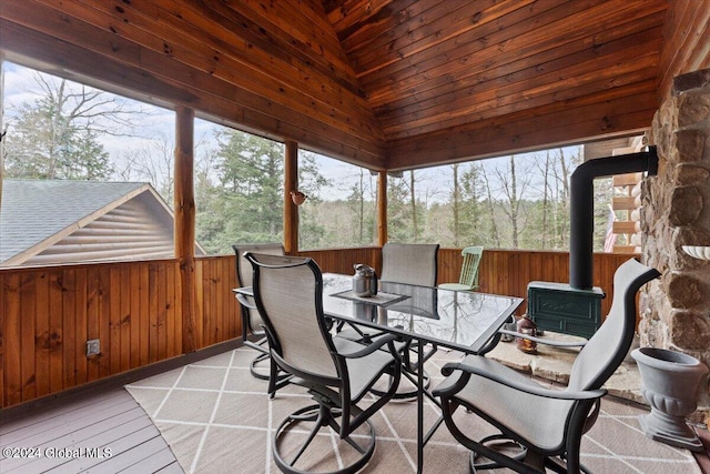 sunroom featuring wooden ceiling