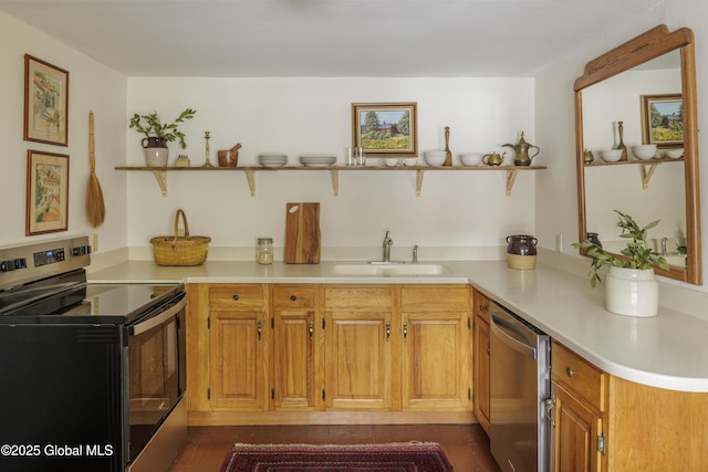 kitchen with kitchen peninsula, sink, and stainless steel appliances