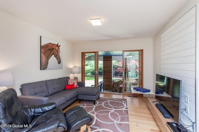 living room featuring light wood-type flooring