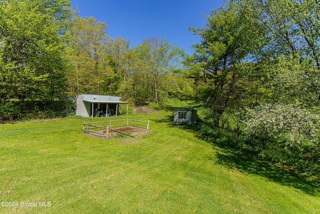 view of yard with an outdoor structure