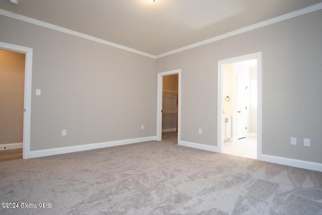 6 Killington Ln, Johnstown, NY 12095 - unfurnished bedroom featuring a closet, a spacious closet, ornamental molding, and carpet floors