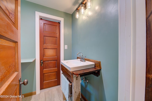 bathroom with sink and hardwood / wood-style floors