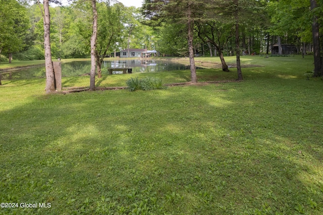 view of yard with a water view