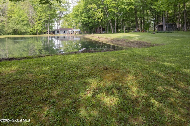 view of yard with a water view