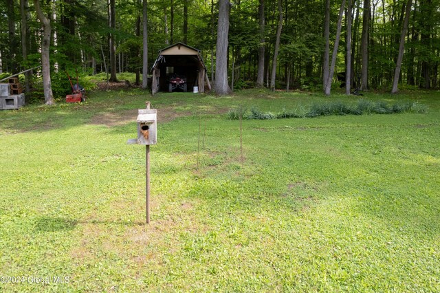 view of yard with an outdoor structure