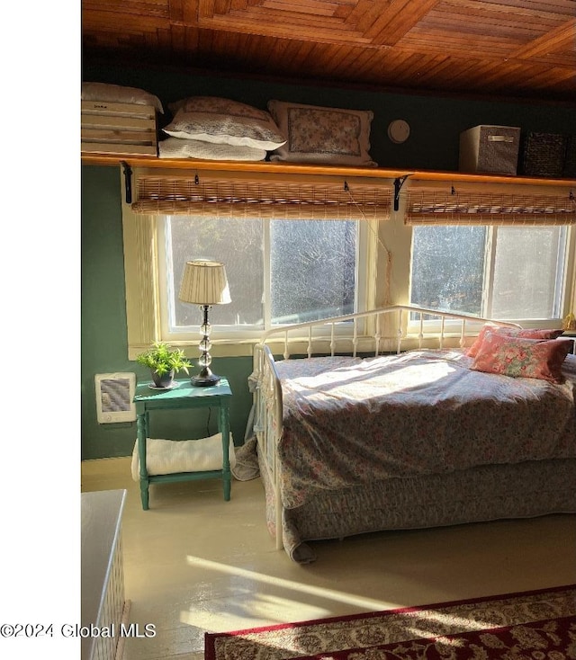 bedroom with wooden ceiling