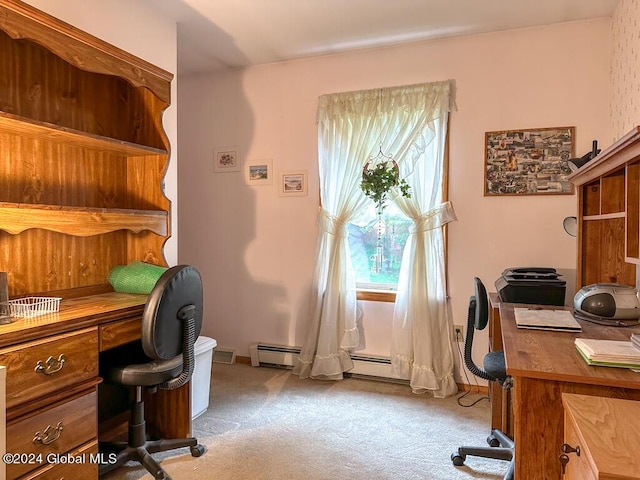 office area with light carpet and a healthy amount of sunlight