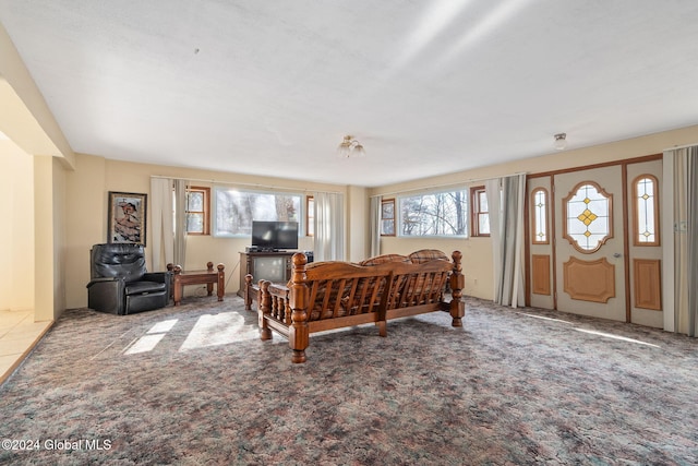 bedroom featuring light colored carpet