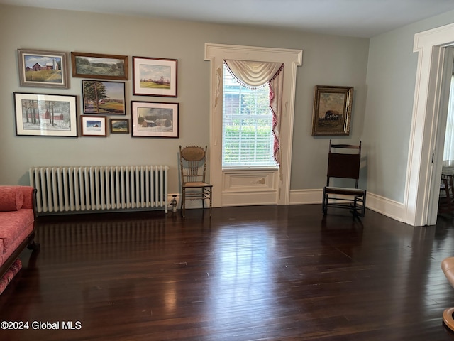 living area featuring dark hardwood / wood-style floors and radiator