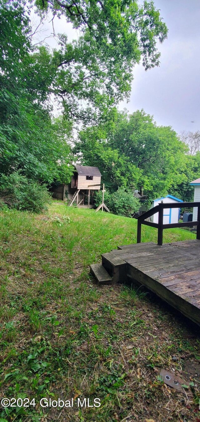 view of yard featuring a deck