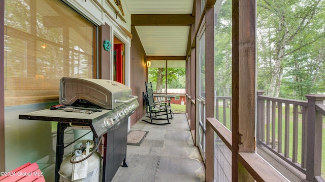 sunroom with stone finish flooring