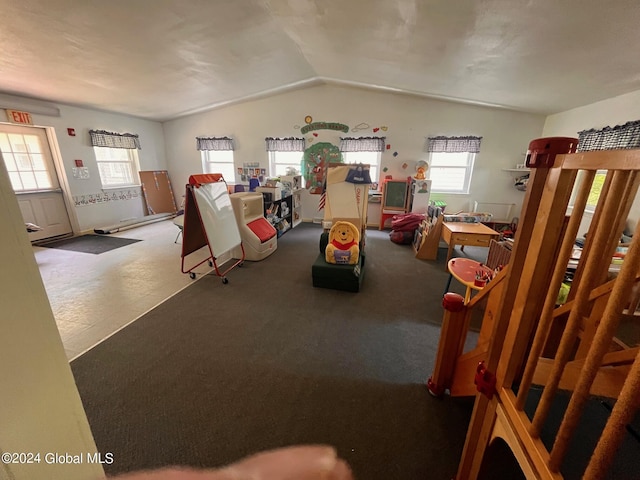 living room with lofted ceiling and a healthy amount of sunlight