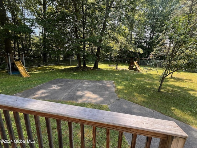 view of yard with a playground