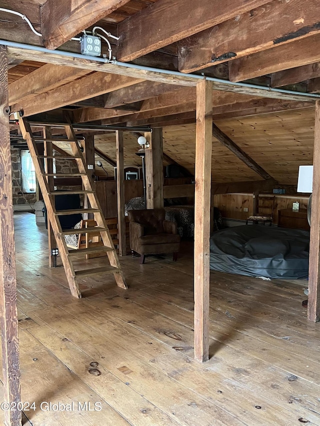 basement with hardwood / wood-style floors