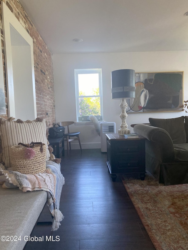 living room featuring dark wood-type flooring