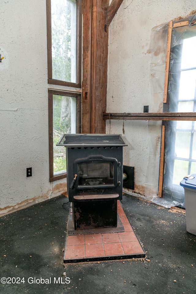 details featuring a wood stove