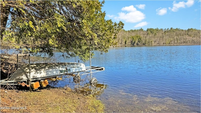 view of dock with a water view