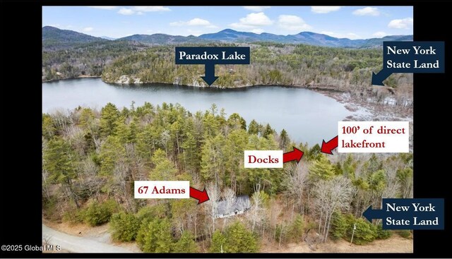 67 Adams Ln, Schroon, NY 12870 - bird's eye view of a water and mountain view and a forest