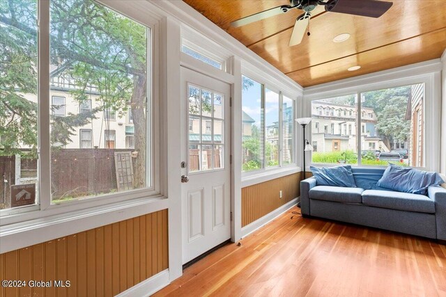 107-109 Lake Ave, Saratoga Springs, Inside, NY 12866 - sunroom / solarium featuring wood ceiling, baseboards, and wood finished floors