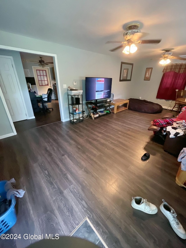 living room with dark wood-type flooring