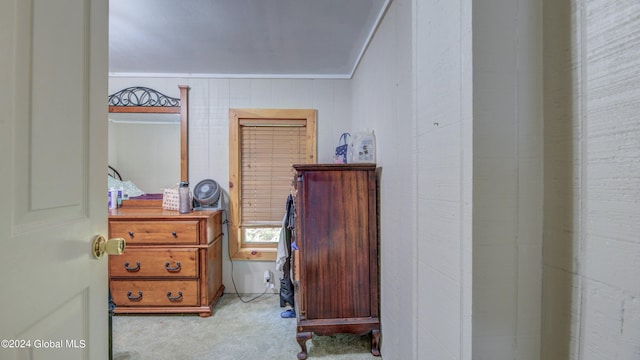 interior space featuring carpet and ornamental molding