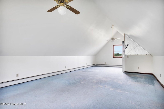 bonus room featuring carpet, ceiling fan, and vaulted ceiling