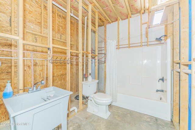 189 Flood Rd, Westerlo, NY 12193 - full bathroom featuring shower / bathtub combination, toilet, vanity, and concrete floors