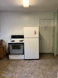 kitchen featuring white cabinetry and white appliances