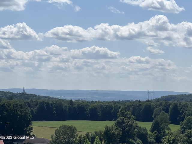 mountain view featuring a view of trees