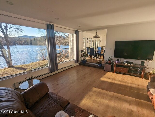 living room with hardwood / wood-style flooring