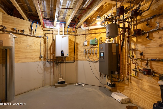 utility room with water heater