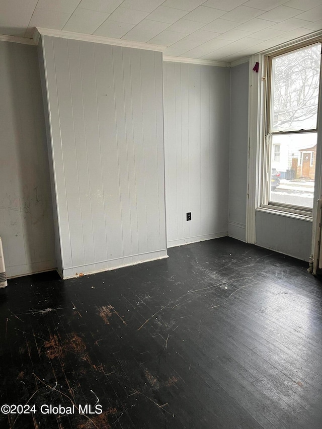 unfurnished room featuring crown molding and hardwood / wood-style floors