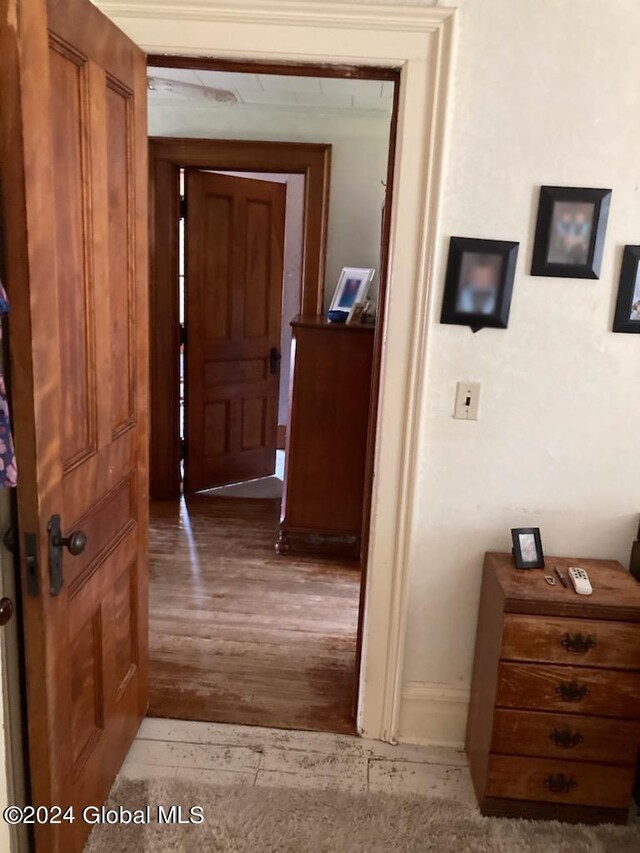 hallway featuring wood-type flooring