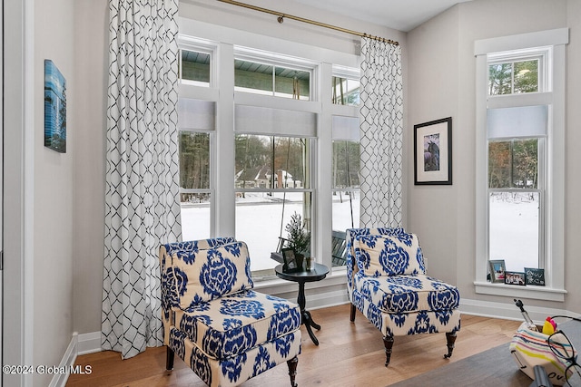 sitting room featuring light hardwood / wood-style flooring