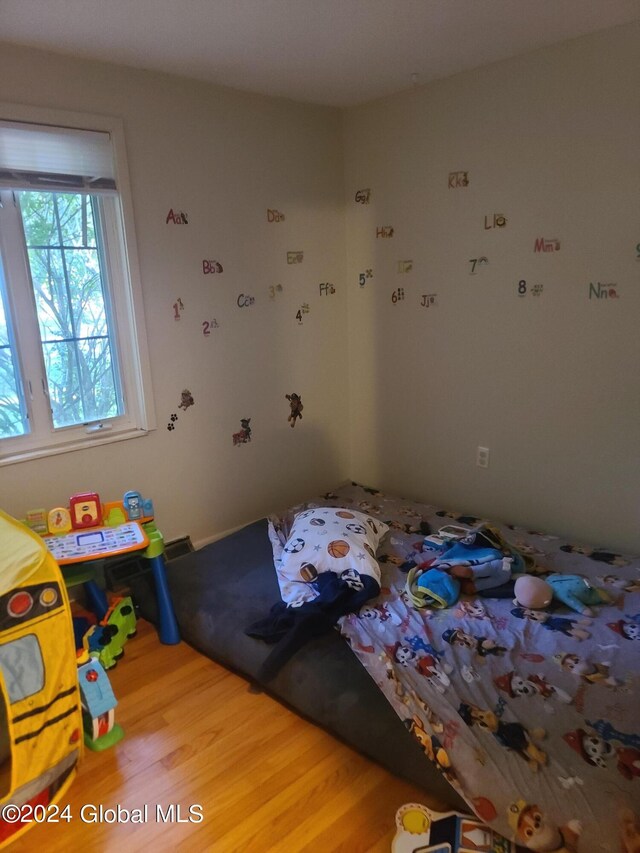 bedroom with hardwood / wood-style flooring