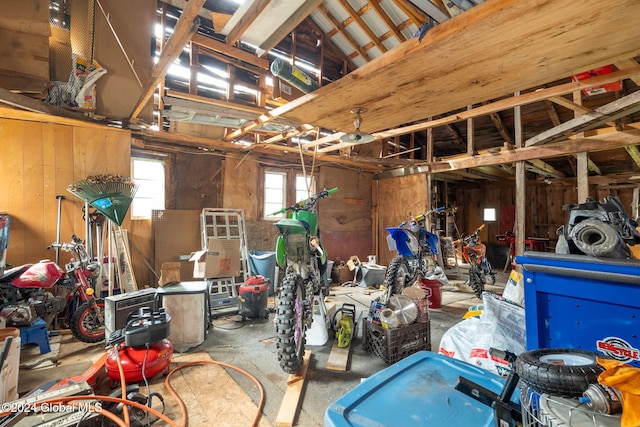 garage with wooden walls