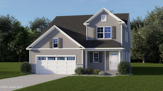 view of front facade with a front lawn and a garage