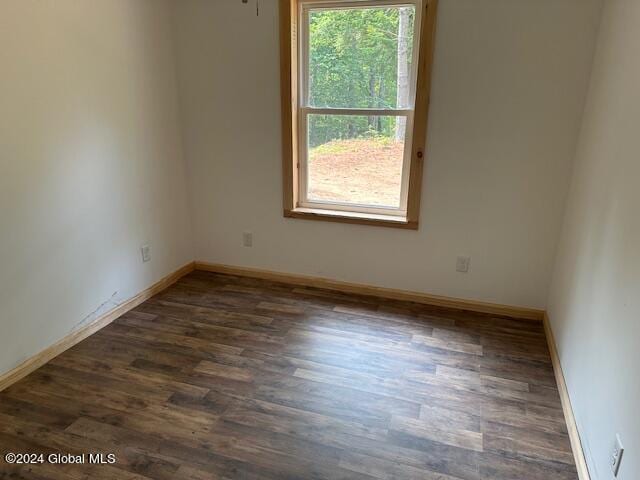 unfurnished room with dark hardwood / wood-style flooring