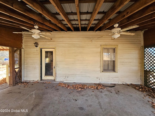 exterior space with ceiling fan